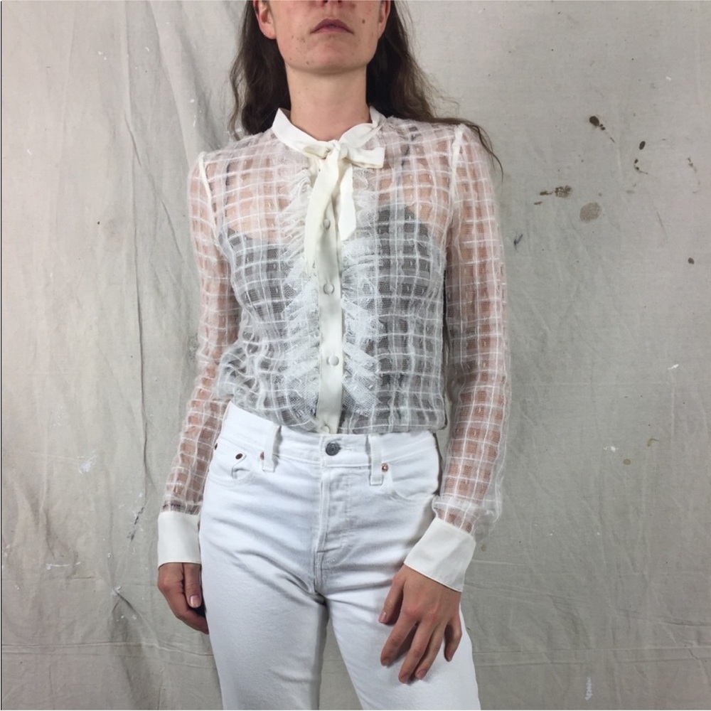 Red Valentino White lace shirt plaid button down shirt